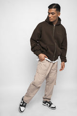 SUPER HEAVY OVERSIZED ZIP-HOODIE CHOCOLATE BROWN