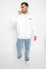 SUPER HEAVY OVERSIZE LOGO ZIP HOODIE WASHED WHITE