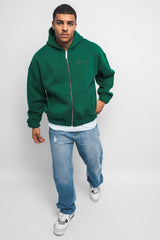 SUPER HEAVY OVERSIZE ZIP HOODIE GREEN