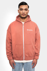 SUPER HEAVY OVERSIZE LOGO DESIGN ZIP HOODIE CANYON CLAY