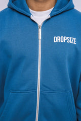 SUPER HEAVY OVERSIZED HD PRINT ZIP-HOODIE WASHED BLUE