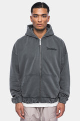 SUPER HEAVY OVERSIZE BLANK ZIP HOODIE WASHED GREY