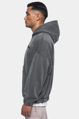 SUPER HEAVY OVERSIZE BLANK ZIP HOODIE WASHED GREY