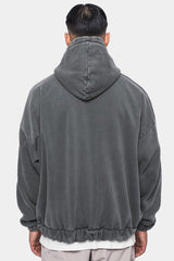 SUPER HEAVY OVERSIZE BLANK ZIP HOODIE WASHED GREY