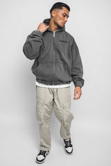 SUPER HEAVY OVERSIZE BLANK ZIP HOODIE WASHED GREY