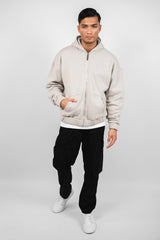 SUPER HEAVY OVERSIZE BLANK ZIP HOODIE MOON BEAM