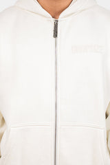 SUPER HEAVY OVERSIZE HD PRINT ZIP HOODIE CREAM WHITE