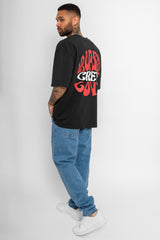 HEAVY OVERSIZE CREW LOVE T-SHIRT WASHED BLACK/RED
