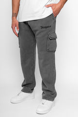 STRAIGHT LEG CARGO SWEAT PANTS WASHED GREY