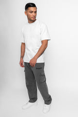 STRAIGHT LEG CARGO SWEAT PANTS WASHED GREY