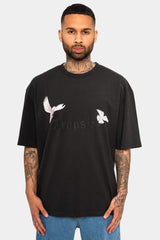 HEAVY OVERSIZE WHITE DOVES T-SHIRT WASHED BLACK