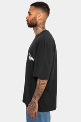 HEAVY OVERSIZE WHITE DOVES T-SHIRT WASHED BLACK