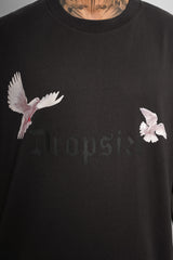 HEAVY OVERSIZE WHITE DOVES T-SHIRT WASHED BLACK