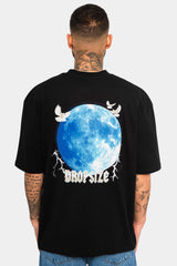 HEAVY OVERSIZE BLUE MOON DESIGN T-SHIRT BLACK