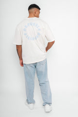HEAVY OVERSIZE CIRCLE DESIGN T-SHIRT CREAM WHITE/BLUE