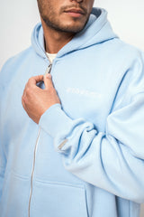 SUPER HEAVY OVERSIZE LOGO ZIP HOODIE BABY BLUE