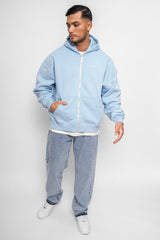 SUPER HEAVY OVERSIZE LOGO ZIP HOODIE BABY BLUE