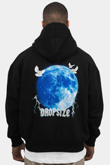 HEAVY OVERSIZE BLUE MOON DESIGN HOODIE BLACK