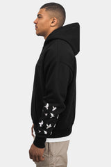 HEAVY OVERSIZE FLYING PIGEON DESIGN HOODIE BLACK