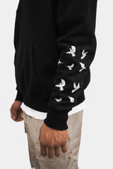 HEAVY OVERSIZE FLYING PIGEON DESIGN HOODIE BLACK