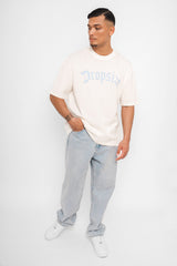 HEAVY OVERSIZE LOGO T-SHIRT CREAM WHITE/ BABY BLUE