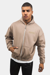 SUPER HEAVY OVERSIZE HD PRINT ZIP HOODIE SILVER MINK