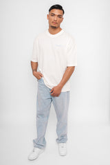 HEAVY OVERISZE EMBO T-SHIRT CREAM/BLUE