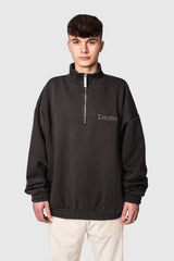 HEAVY OVERSIZE HALF ZIP HOODIE WASHED BLACK