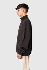 HEAVY OVERSIZE HALF ZIP HOODIE WASHED BLACK