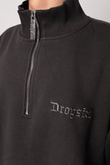 HEAVY OVERSIZE HALF ZIP HOODIE WASHED BLACK