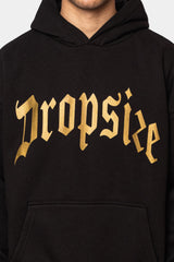 HEAVY OVERSIZE GOLDEN LOGO DESIGN HOODIE BLACK