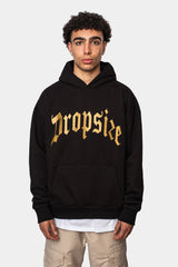 HEAVY OVERSIZE GOLDEN LOGO DESIGN HOODIE BLACK