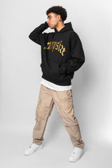 HEAVY OVERSIZE GOLDEN LOGO DESIGN HOODIE BLACK