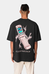 HEAVY OVERSIZE MOBILE PHONE T-SHIRT WASHED BLACK