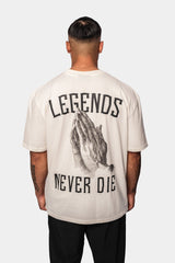 HEAVY OVERSIZE LEGENDS NEVER DIE T-SHIRT CREAM WHITE