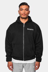 SUPER HEAVY OVERSIZE BLANK ZIP HOODIE BLACK