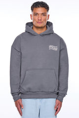 HEAVY OVERSIZE MIRRORED LOGO HOODIE GREY