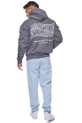 HEAVY OVERSIZE MIRRORED LOGO HOODIE GREY