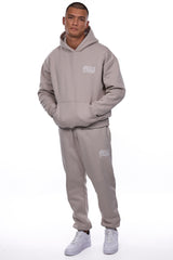 HEAVY OVERSIZE MIRRORED LOGO HOODIE PUMIC STONE