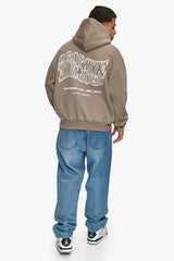 HEAVY OVERSIZE MIRRORED LOGO HOODIE SIMPLY TAUPE
