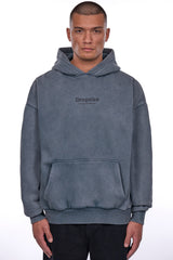 HEAVY OVERSIZE MEMBERS ONLY HOODIE ACID WASHED GREY