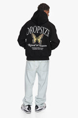 HEAVY OVERZIZE RAISED IN HEAVEN HOODIE  BLACK