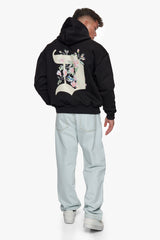 HEAVY OVERSIZE BIRD & ROSES HOODIE BLACK