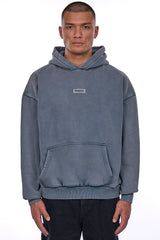 HEAVY OVERSIZE MIDDLE RUBBER PATCH HOODIE WASHED GREY