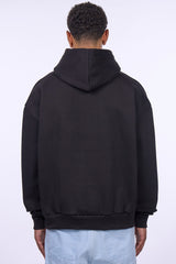 HEAVY OVERSIZE MIDDLE RUBBER PATCH HOODIE BLACK