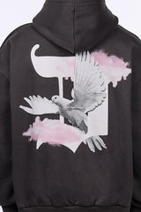 HEAVY OVERSIZE DOVE CLOUDS HOODIE WASHED BLACK