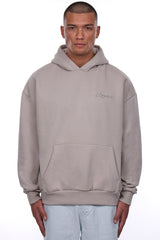 HEAVY OVERSIZE SCRIPT LOGO HOODIE STONE