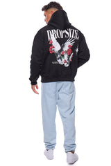 HEAVY OVERSIZE DOVES AND ROSES HOODIE BLACK