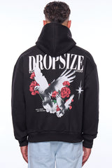 HEAVY OVERSIZE DOVES AND ROSES HOODIE BLACK