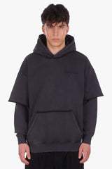 HEAVY OVERSIZE DOUBLE ARM HOODIE ACID WASHED BLACK